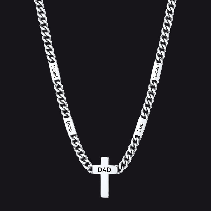 Custom Cross Cuban Link Chain Necklace With Engraved Name for 5/7mm
