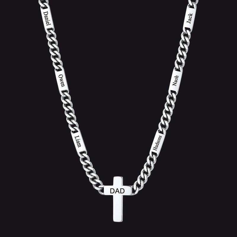 Custom Cross Cuban Link Chain Necklace With Engraved Name for 5/7mm