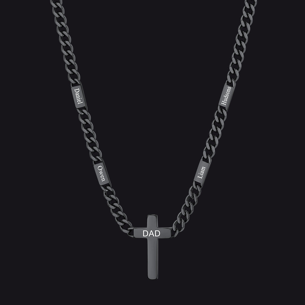 Custom Cross Cuban Link Chain Necklace With Engraved Name for 5/7mm