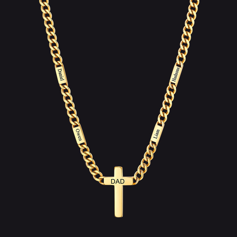 Custom Cross Cuban Link Chain Necklace With Engraved Name for 5/7mm