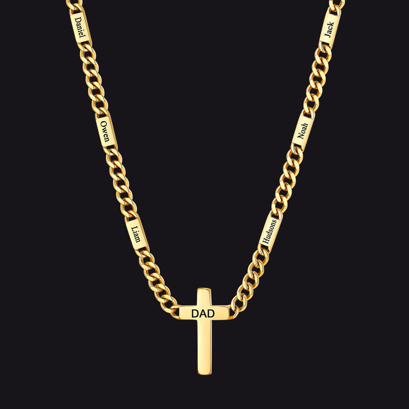 Custom Cross Cuban Link Chain Necklace With Engraved Name for 5/7mm