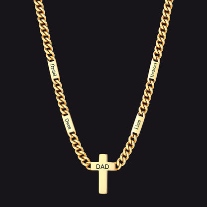 Custom Cross Cuban Link Chain Necklace With Engraved Name for 5/7mm