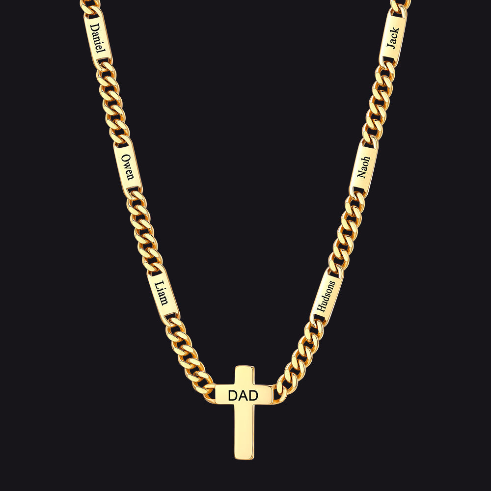 Custom Cross Cuban Link Chain Necklace With Engraved Name for 5/7mm