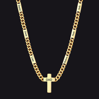 Custom Cross Cuban Link Chain Necklace With Engraved Name for 5/7mm