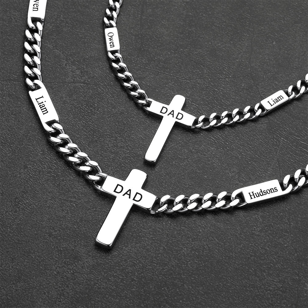 Custom Cross Cuban Link Chain Necklace With Engraved Name for 5/7mm