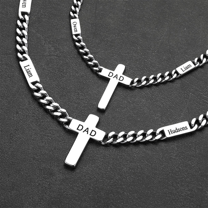 Custom Cross Cuban Link Chain Necklace With Engraved Name for 5/7mm