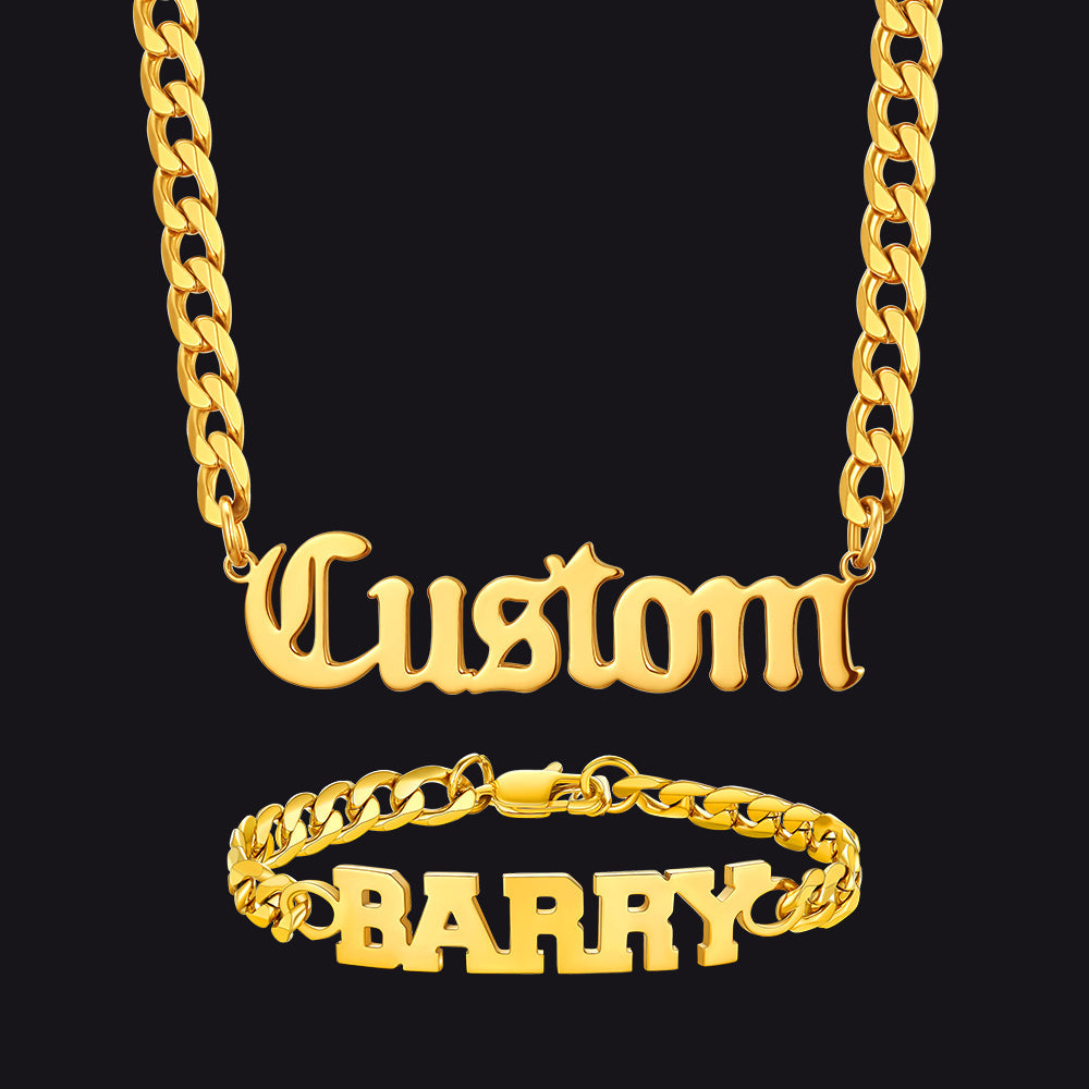 6mm Custom Nameplate Chain & Bracelet Set for