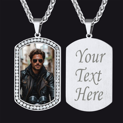 Customized Picture Dog Tag Necklace With Cubic Zirconia Memorial Gift for