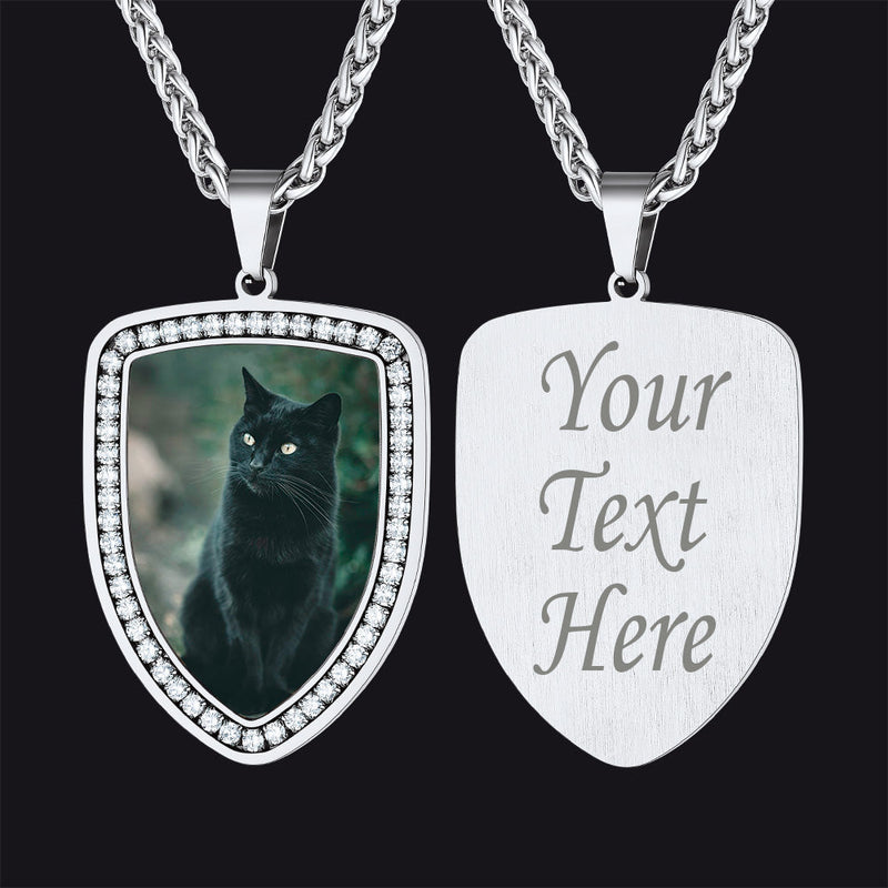 Personalized Shield Picture Necklace Pendant With Cz for