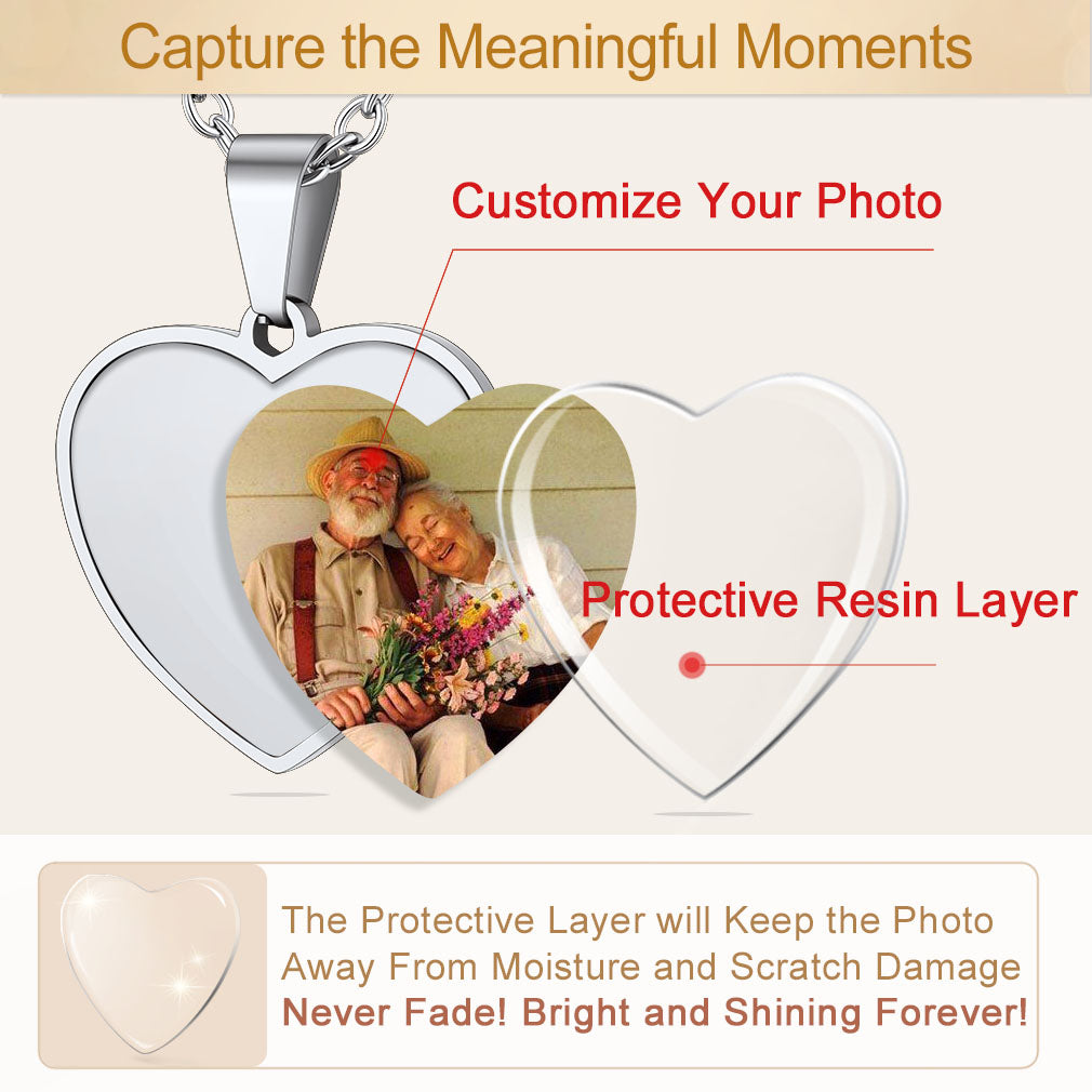 Customized Heart Photo Fingerprint Necklace for