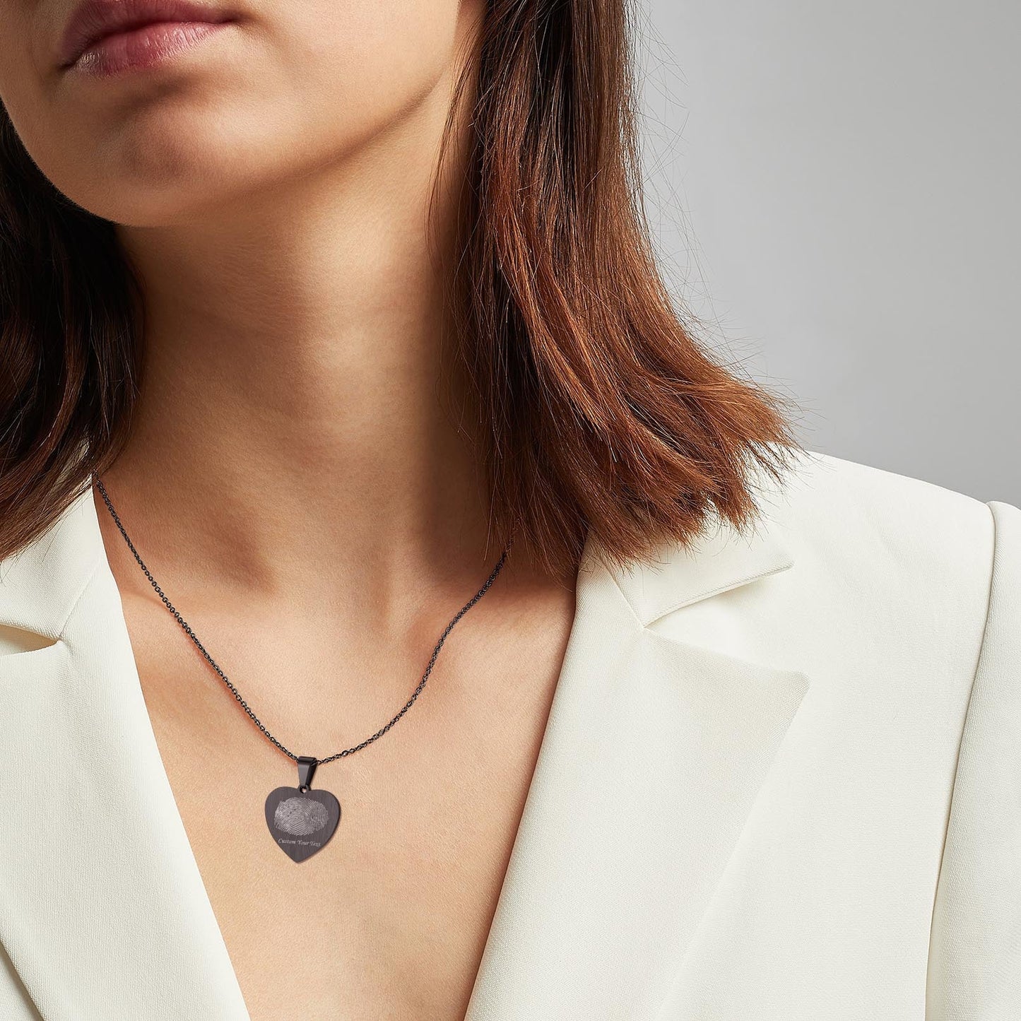 Customized Heart Photo Fingerprint Necklace for