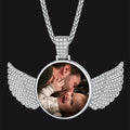 Sterling Silver Customized Memorial Picture Circle Chain Necklace With Angel Wing for