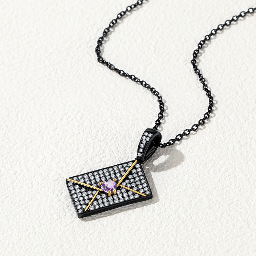 Personalized Picture Envelope Necklace With Birthstone & Cz Gifts for Mom