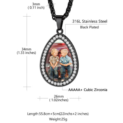 Customized Picture Teardrop Necklace With Cubic Zirconia for
