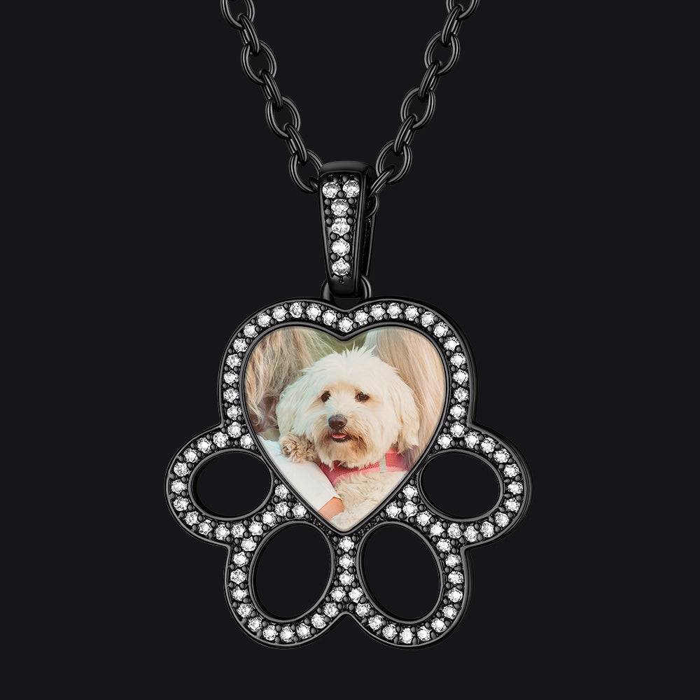 Personalized Picture Dog Paw Necklace With Cz for Pet Lover