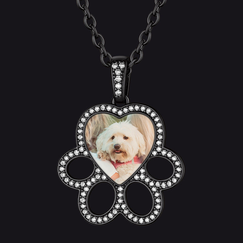 Personalized Picture Dog Paw Necklace With Cz for Pet Lover