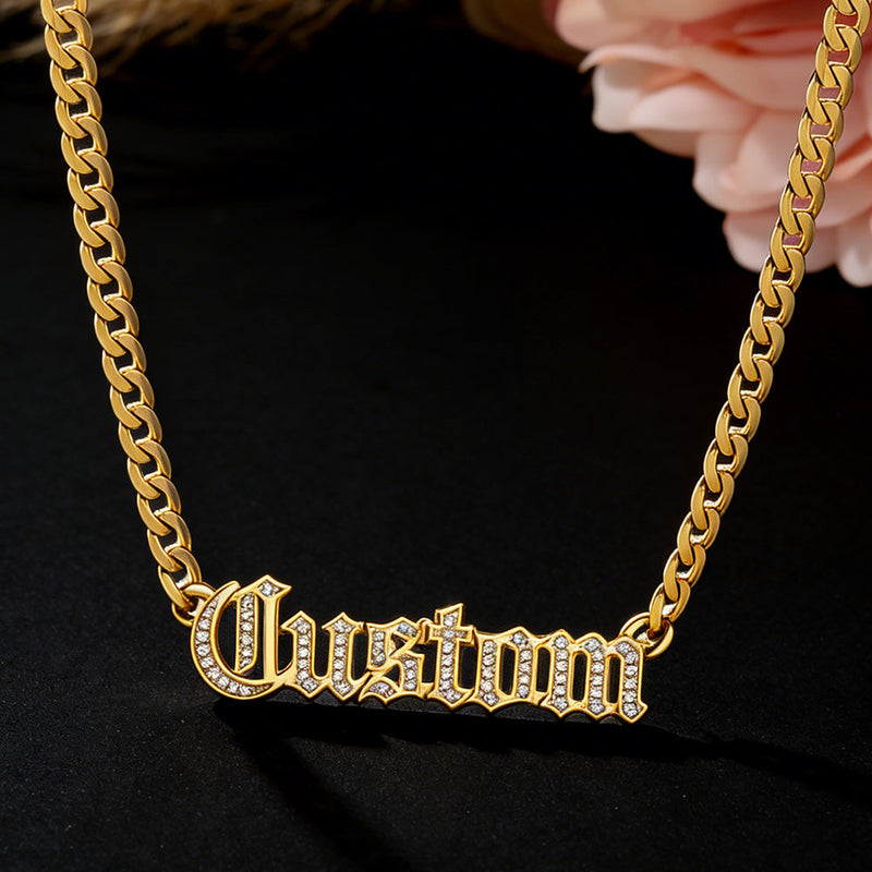 Customized Engraved Nameplate Cuban Chain Necklace for