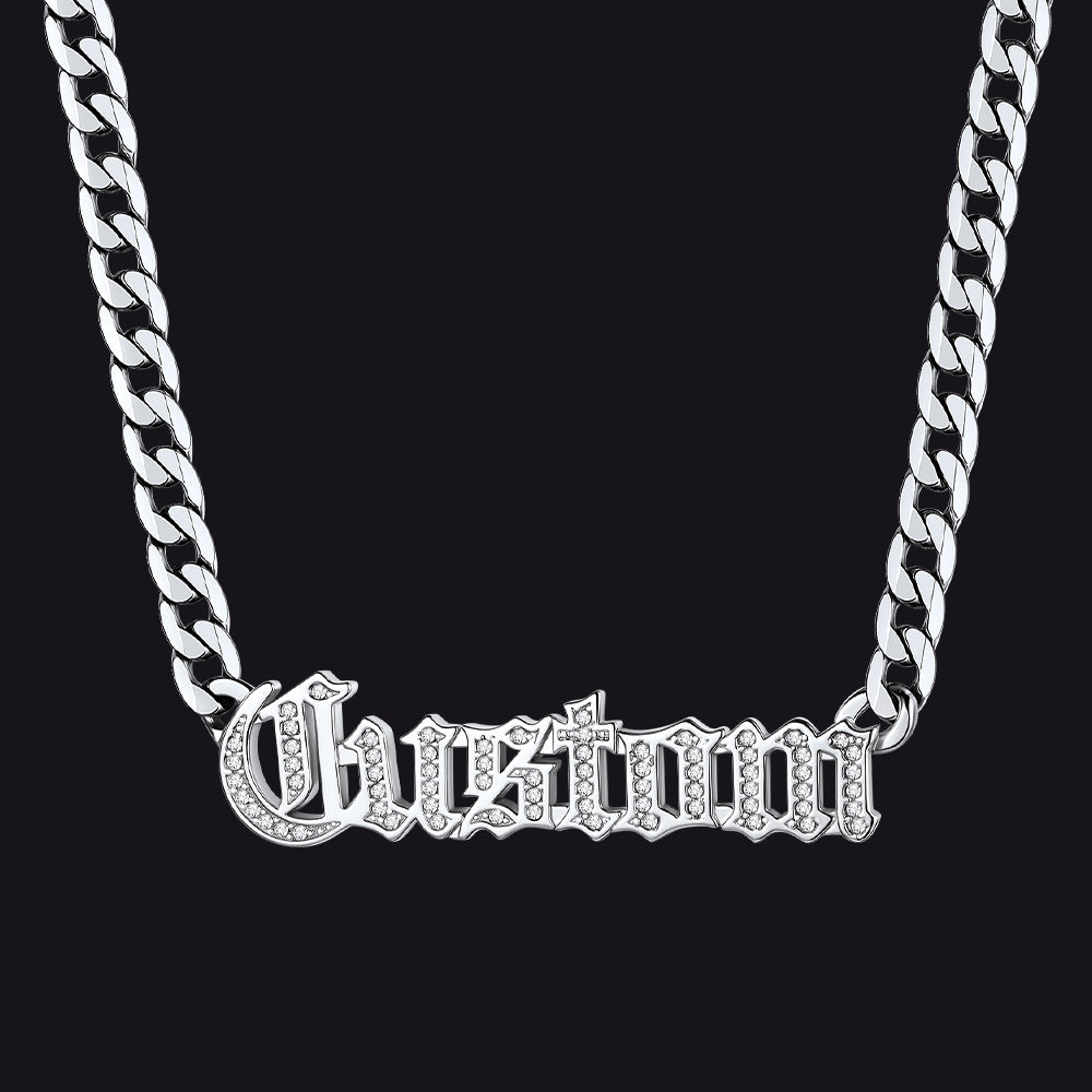 Customized Engraved Nameplate Cuban Chain Necklace for