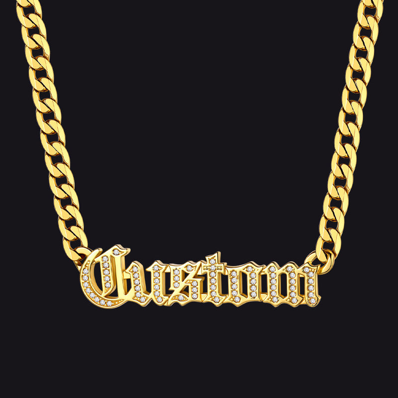 Customized Engraved Nameplate Cuban Chain Necklace for