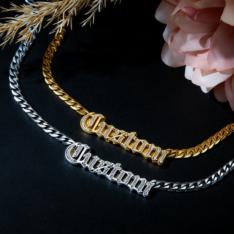 Customized Engraved Nameplate Cuban Chain Necklace for