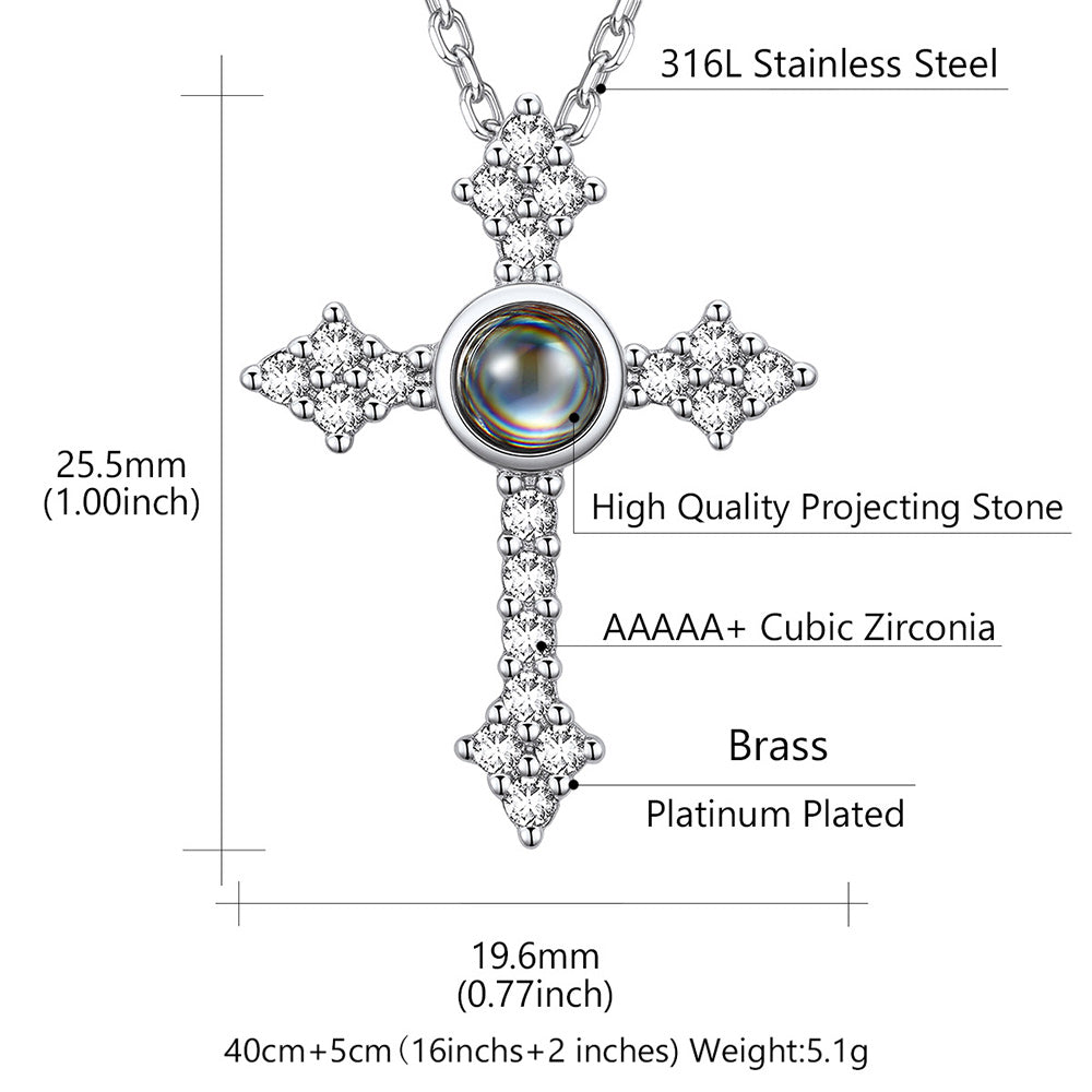 Personalized Projection Picture Punk Cross Pendant Necklace With Cz for Mom