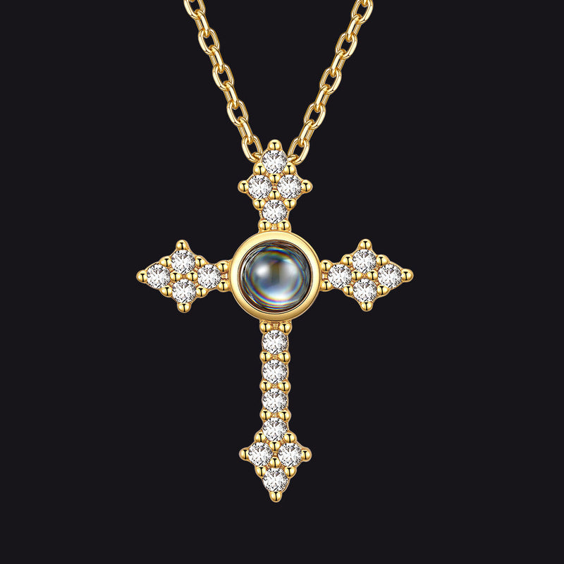 Personalized Projection Picture Punk Cross Pendant Necklace With Cz for Mom
