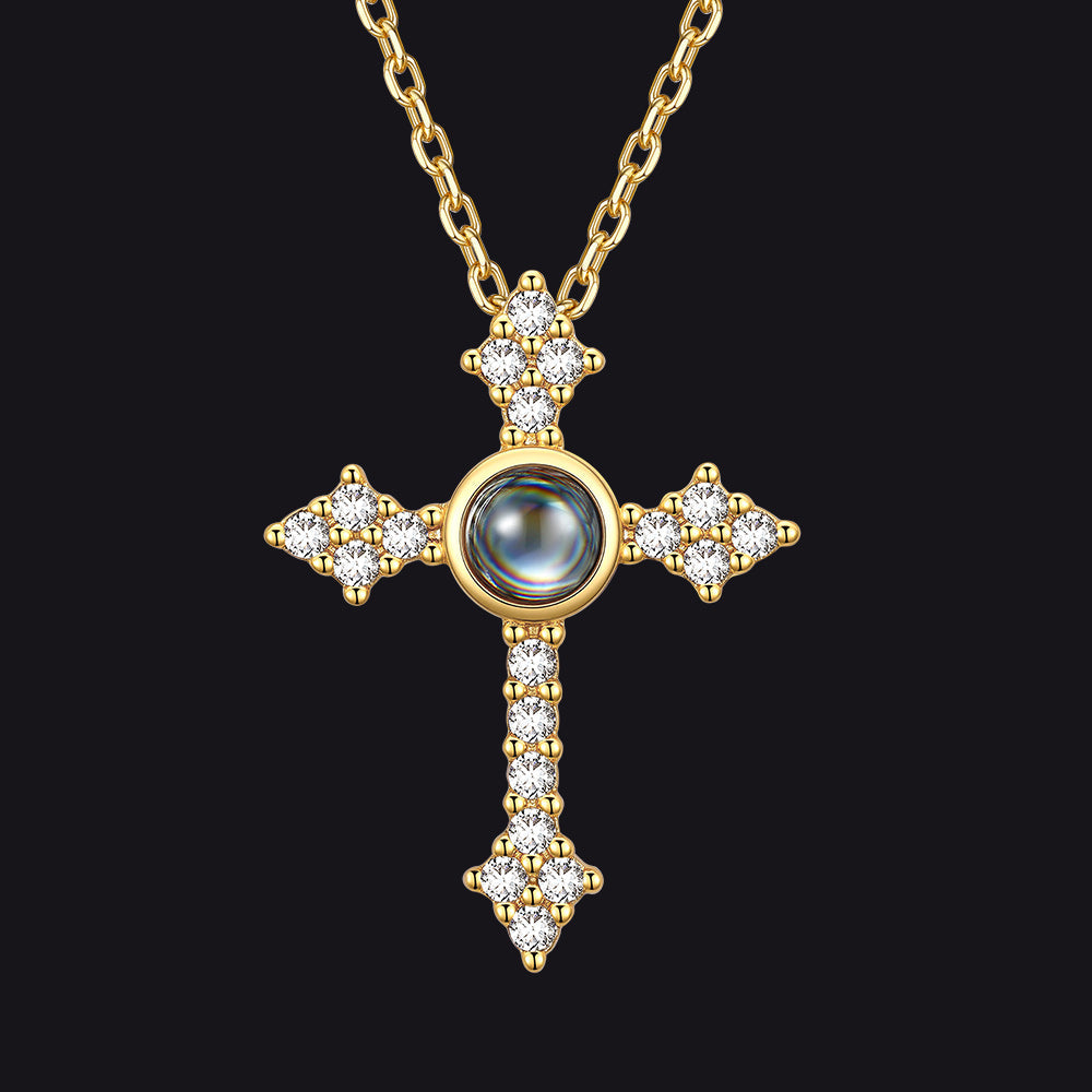 Personalized Projection Picture Punk Cross Pendant Necklace With Cz for Mom