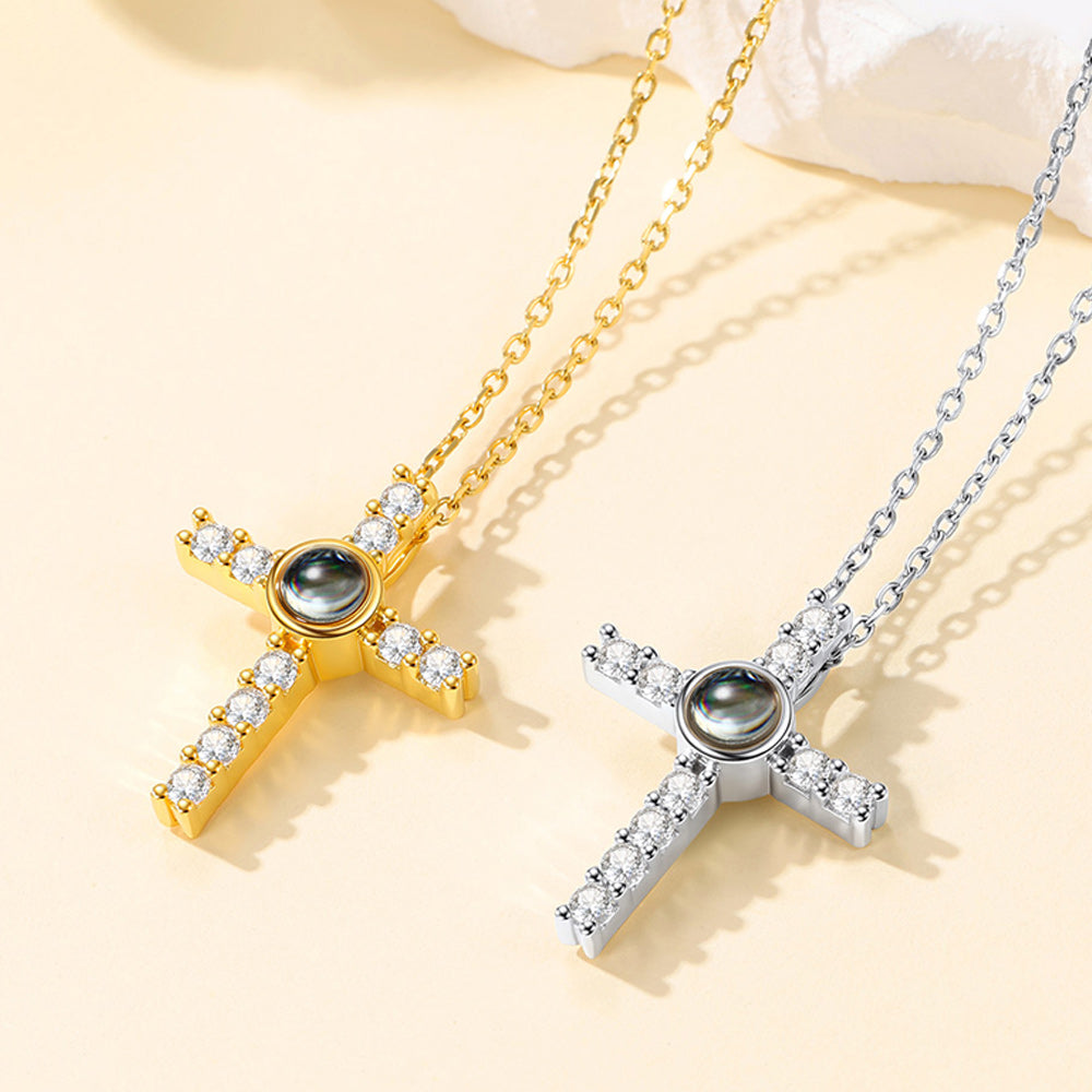Personalized Projection Picture Cross Necklace for , Photo Pendant With Cz
