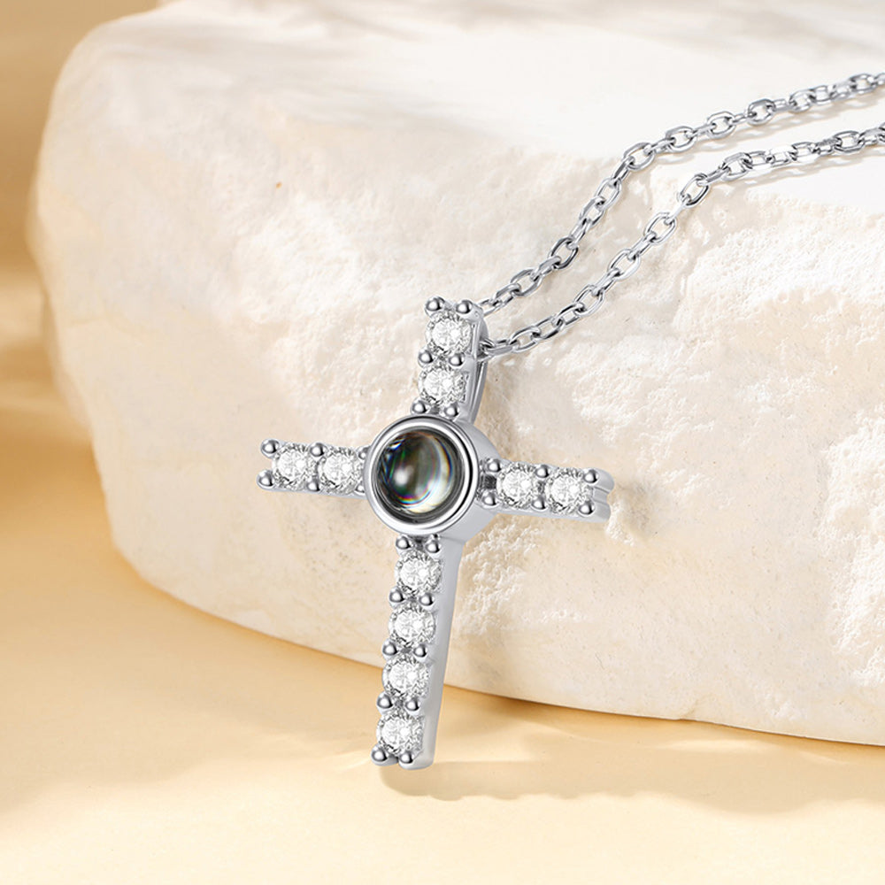 Personalized Projection Picture Cross Necklace for , Photo Pendant With Cz