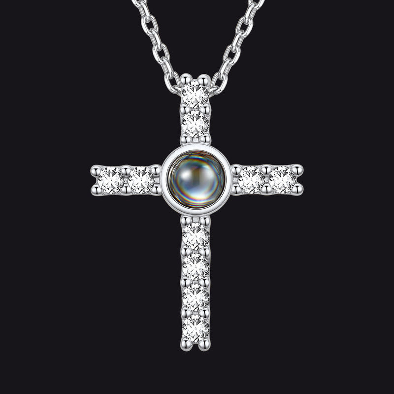 Personalized Projection Picture Cross Necklace for , Photo Pendant With Cz
