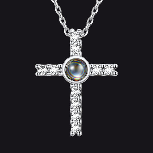 Personalized Projection Picture Cross Necklace for , Photo Pendant With Cz