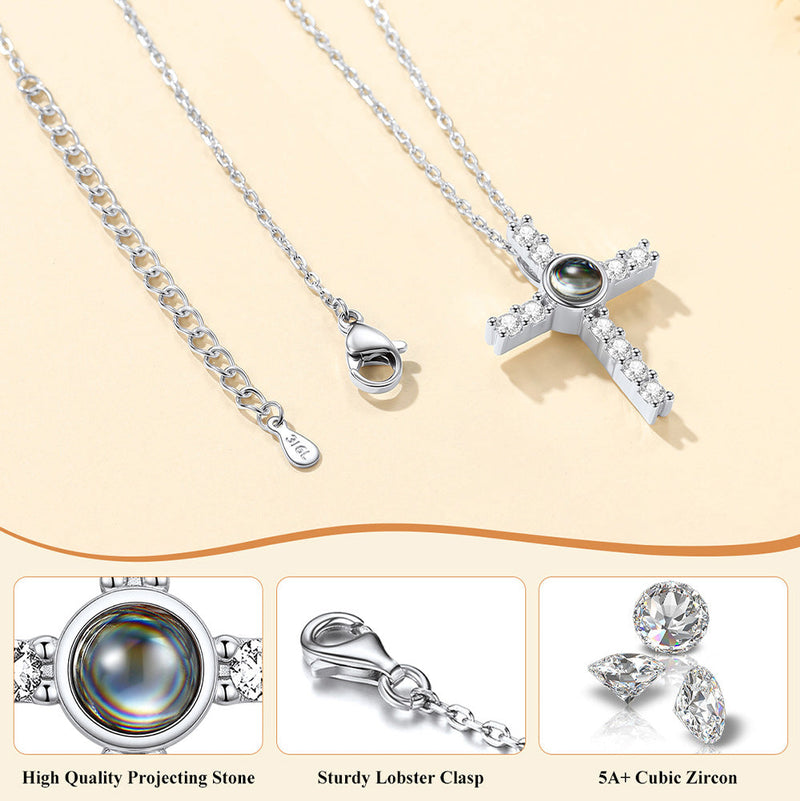 Personalized Projection Picture Cross Necklace for , Photo Pendant With Cz