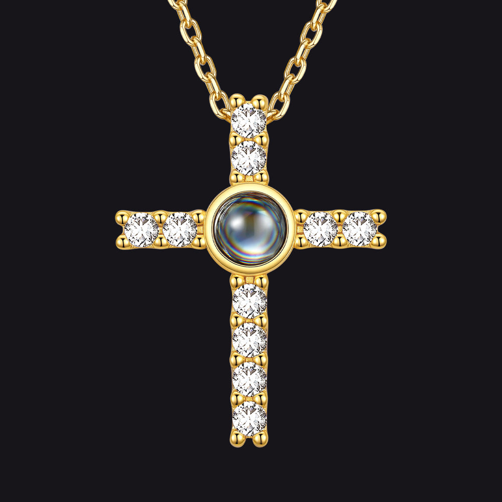 Personalized Projection Picture Cross Necklace for , Photo Pendant With Cz