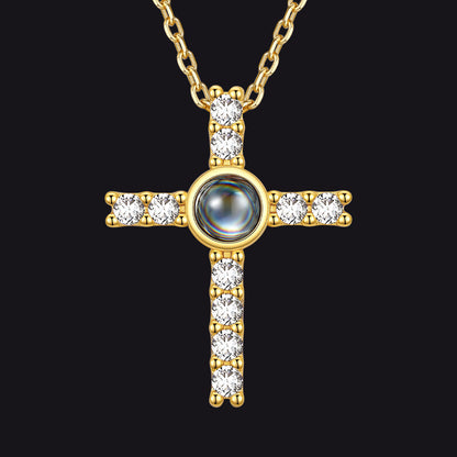 Personalized Projection Picture Cross Necklace for , Photo Pendant With Cz