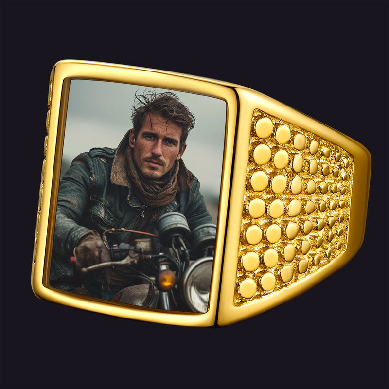Customized Photo Ring Square Engraved Signet Ring for