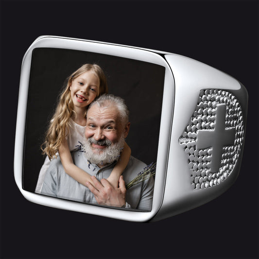 Customized Photo Signet Ring With Cross for