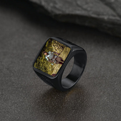 Customized Photo Signet Ring With Cross for