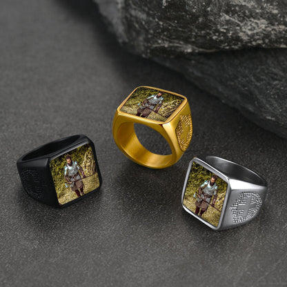 Customized Photo Signet Ring With Cross for