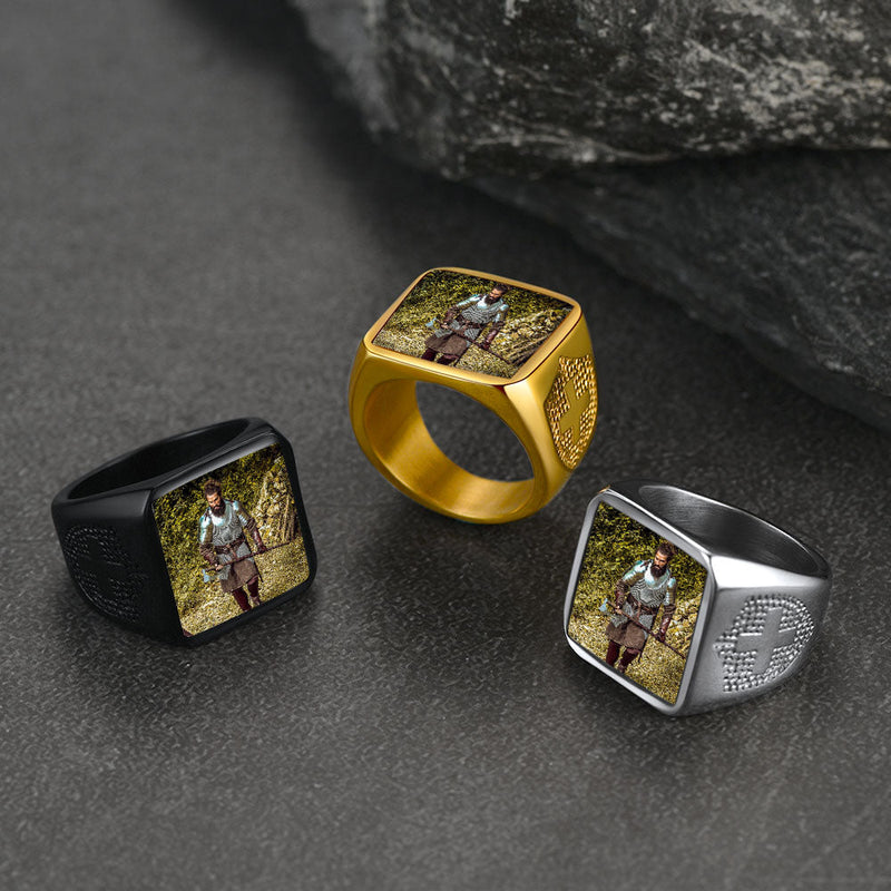 Customized Photo Signet Ring With Cross for
