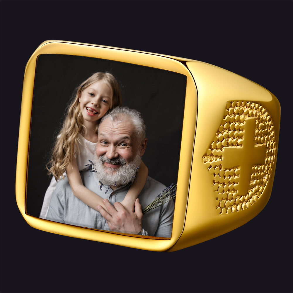 Customized Photo Signet Ring With Cross for