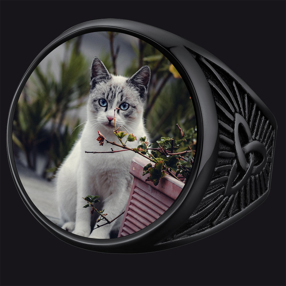 Personalized Custom Celtic Triquetra Signet Ring With Photo for