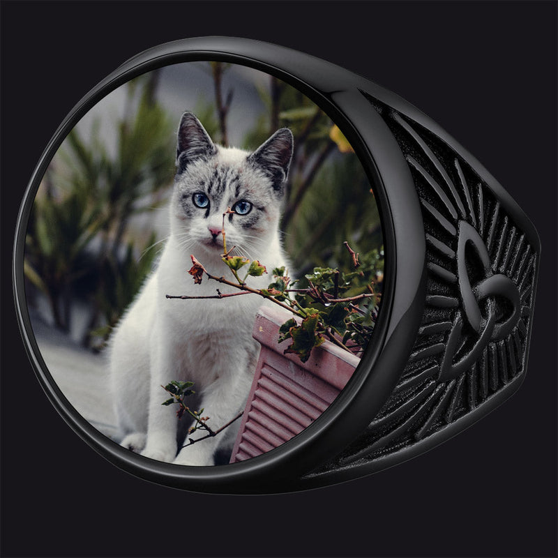 Personalized Custom Celtic Triquetra Signet Ring With Photo for