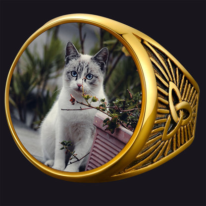 Personalized Custom Celtic Triquetra Signet Ring With Photo for