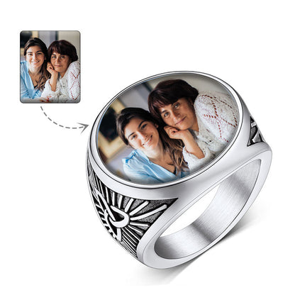Personalized Custom Celtic Triquetra Signet Ring With Photo for