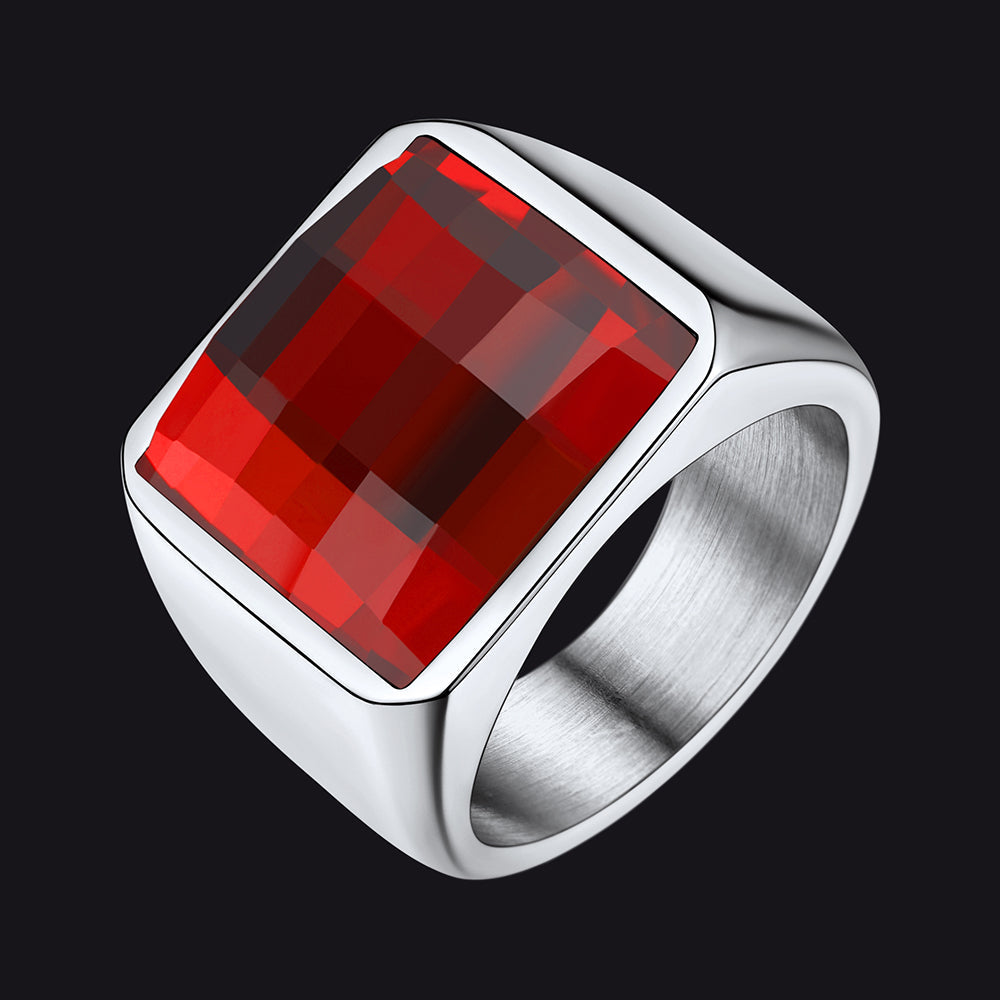 Custom Gemstone Signet Band Ring for , Ruby/ Black Onyx/topaz Ring Gift