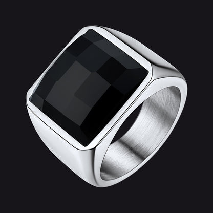Custom Gemstone Signet Band Ring for , Ruby/ Black Onyx/topaz Ring Gift