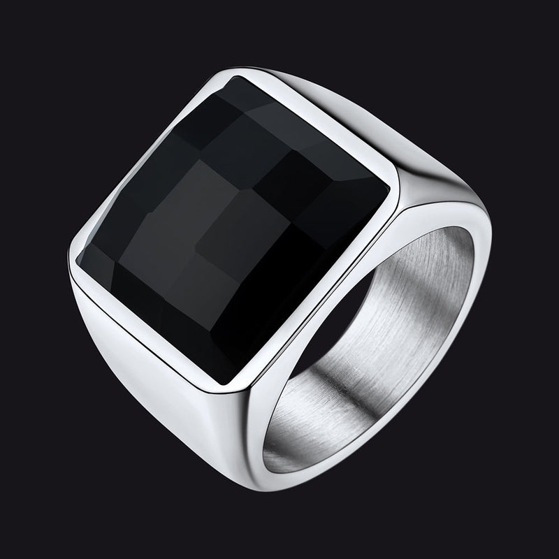 Custom Gemstone Signet Band Ring for , Ruby/ Black Onyx/topaz Ring Gift
