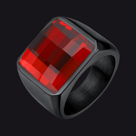 Custom Gemstone Signet Band Ring for , Ruby/ Black Onyx/topaz Ring Gift