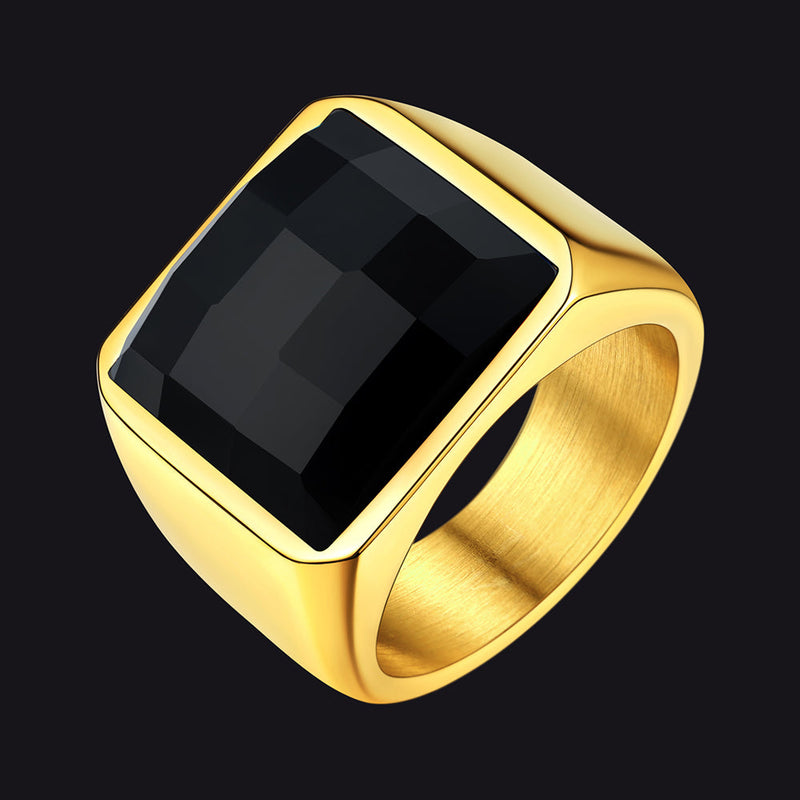 Custom Gemstone Signet Band Ring for , Ruby/ Black Onyx/topaz Ring Gift