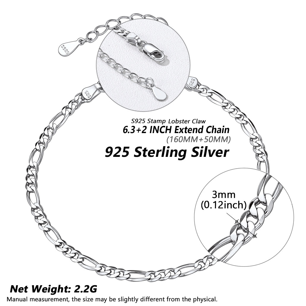 Sterling Silver Figaro Chain Link Bracelet for